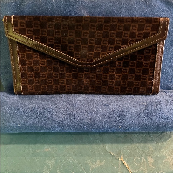 Vintage Gucci Dark Brown Suede & Leather Flap Wallet with Gold Logo Italy - Picture 3 of 8